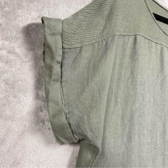 Lungo L'arno Italy Linen Boxy Mixed Media Lagenlook Blouse Sz 1X Green - Picture 3 of 7
